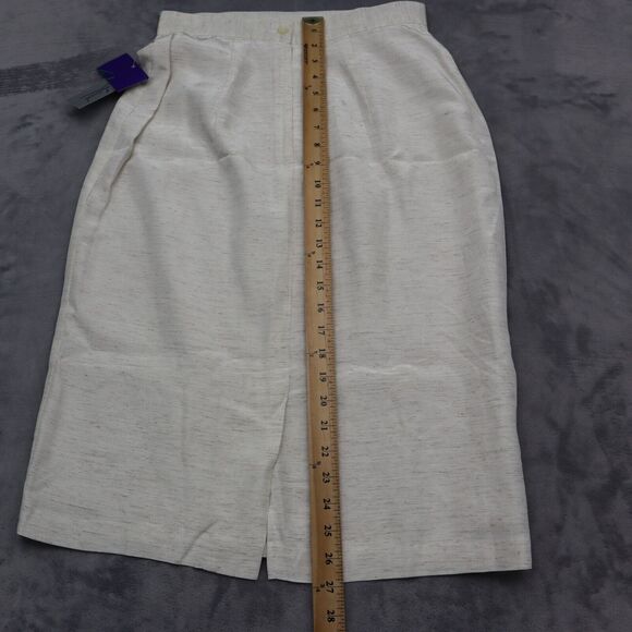 Tofy Skirt Womens 10 Ivory Lined Back Slit Midi Straight Pencil Casual - Picture 5 of 16